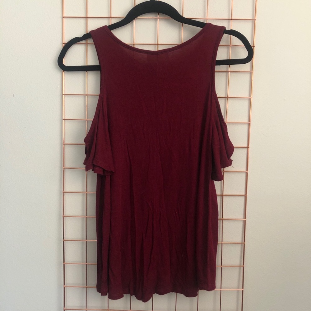 Threads Studio | Maroon Cold-Shoulder Tee - Picture 3 of 5